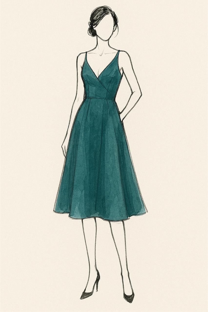 Ilustração de traje formal para convidadas